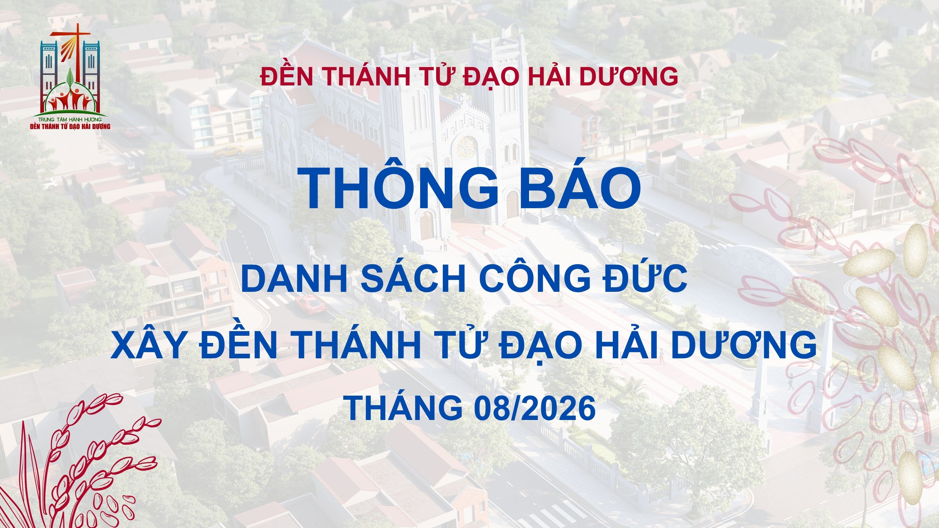 Danh sách công đức xây Đền Thánh Tử Đạo Hải Dương- Tháng 08 năm 2026